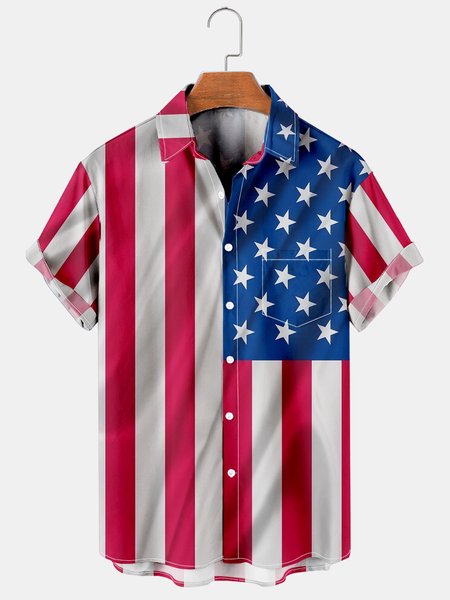 

American Flag Print Short Sleeve Shirts, As picture, Short Sleeves Shirts