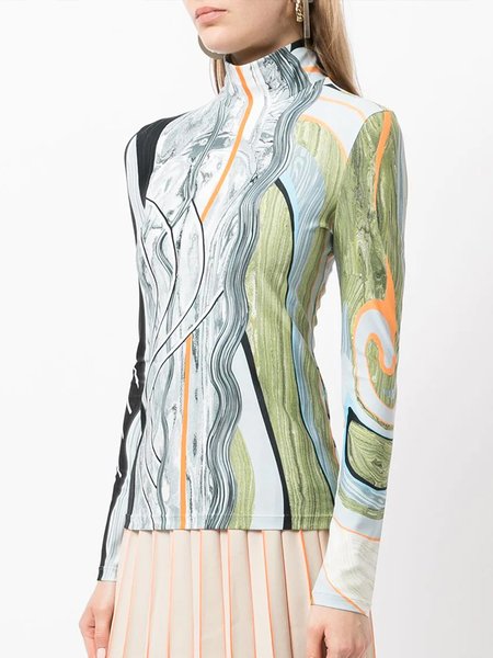 

Daily Regular Fit Abstract Elegant Top, Green, Tops
