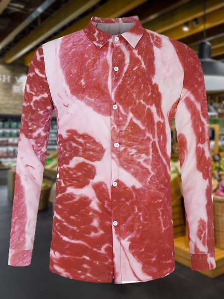 

Men's Food Pattern Casual Long Sleeve Shirt, As picture, Blouses&Shirts