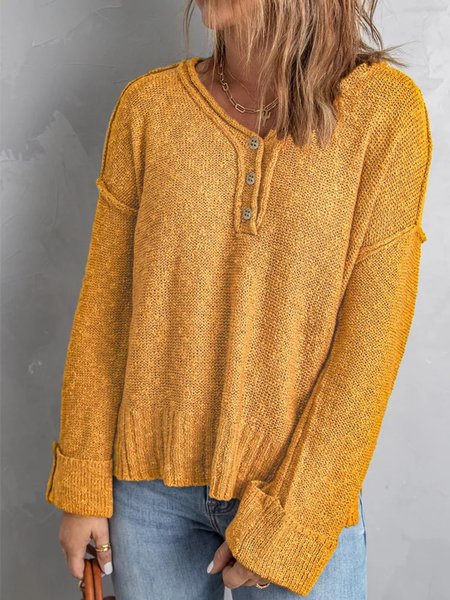 

Casual Long Sleeve V Neck Plus Size Sweaters, Yellow, Knitwear & Sweaters