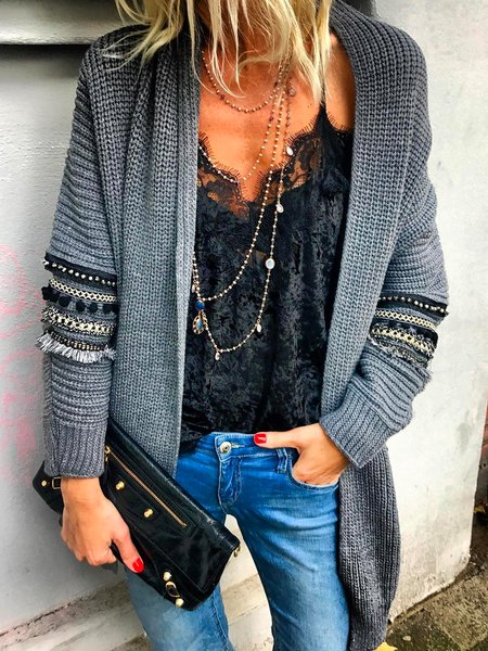 

Yarn/Wool Yarn Tribal Loosen Outerwear, Blue, Cardigans