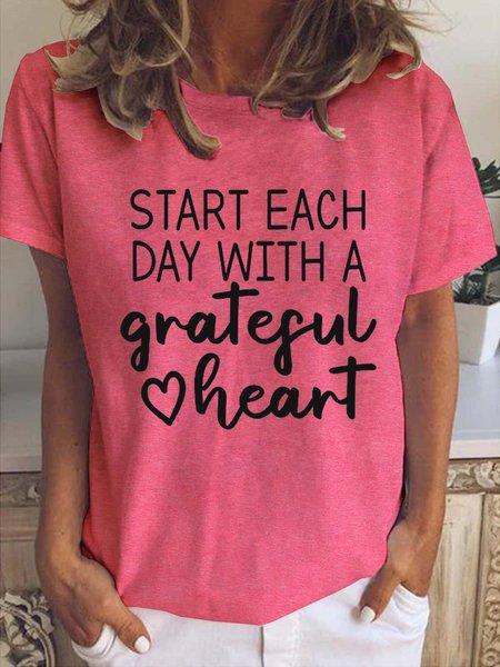 

Funny Start Each Day With A Grateful Heart Crew Neck Top, Red, T-shirts