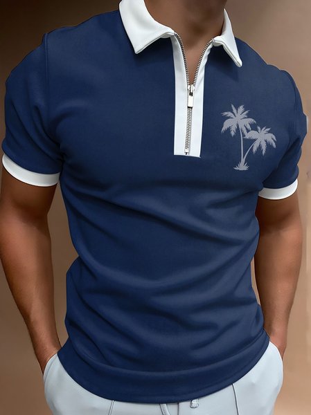 

Mens Coconut Tree Printed Casual Breathable POLO Shirt, Blue, Men's t-shirts