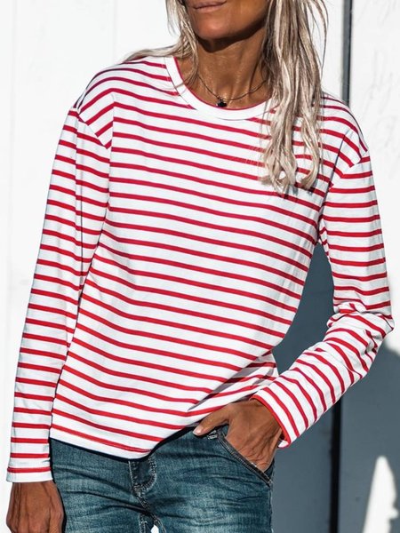 

Long Sleeve Striped Casual Shirts & Tops, Red, T-Shirts
