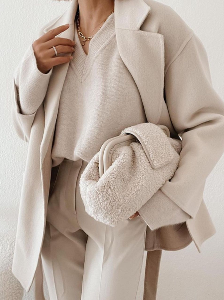 

Woolen Casual Loosen Long Sleeve Outerwear, Apricot, Outerwear