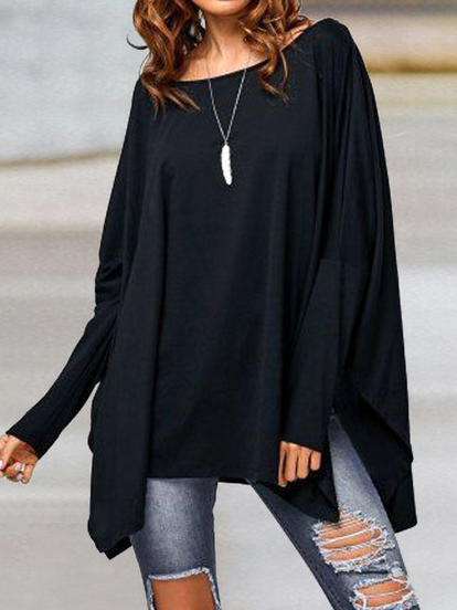 

Casual Cotton Blends Tops, Black, Tops