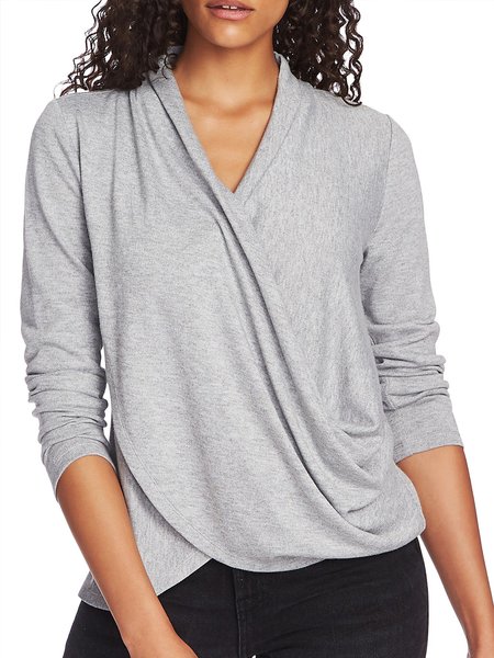 

Daily Casual Long sleeve V Neck Top, Gray, Tees