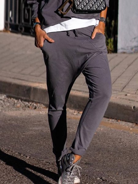 

Casual Plain Pockets Pants, Gray, Pants