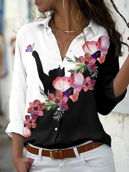 

Vintage Color Block Loosen Shirts & Tops, Black, Tops