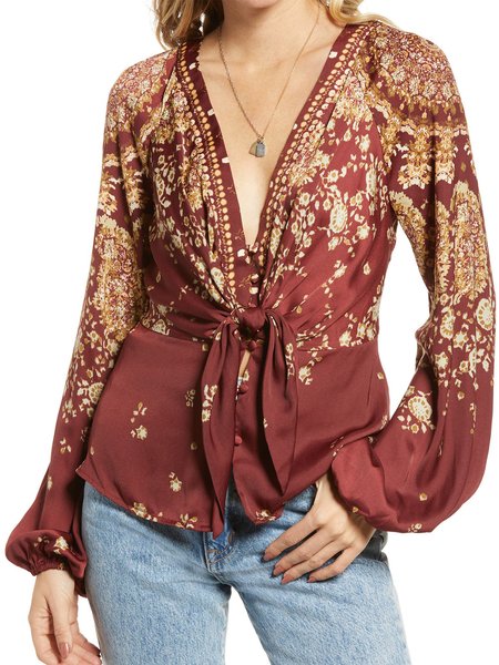 

Tribal Raglan Sleeve Regular Fit Ethnic Top, Coffee, Blouses and Shirts