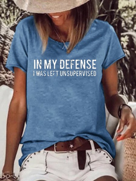 

Funny text print round neck short sleeve T-shirt, Blue, T-shirts