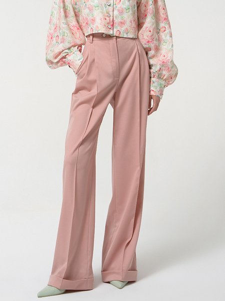 

Elegant Solid Work Wide Leg Pants, Light pink, Wide Leg Pants
