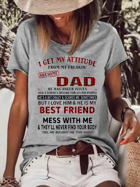 

I Get A Awesome Dad Print Short Sleeve T-shirt, Gray, T-shirts