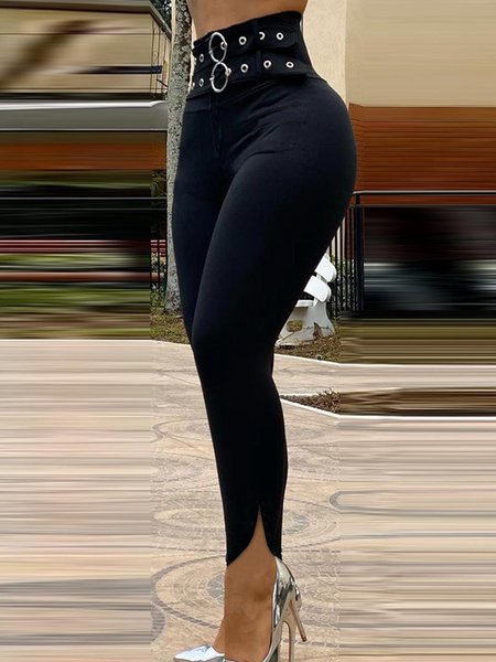 

Plain Daily Elegant Skinny Pants, Black, Skinny Leg Pants