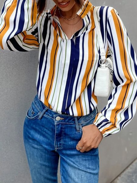 

Basic Spring Ladies Blouse with Stripe Print, Multicolor, Shirts & Blouses