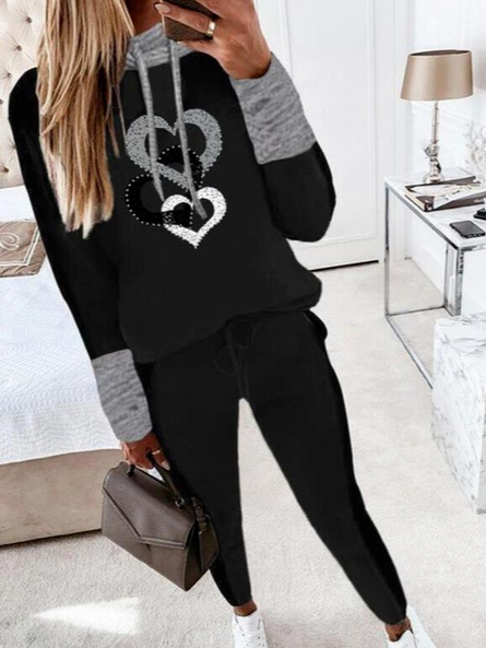 

Heart Regular Fit Casual Cotton Blends High Neck Suits, Black, Suit Set