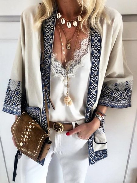 

Tribal Printed Casual Loosen Cardigan Outerwear, As picture, Outerwear