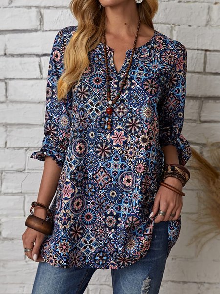 

Tribal ethnic print spring new comfortable design top, Multicolor, Long sleeve tops