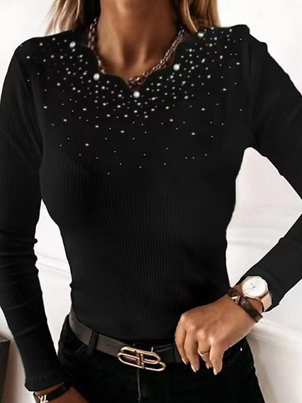 

V Neck Casual Tops, Black, Tops