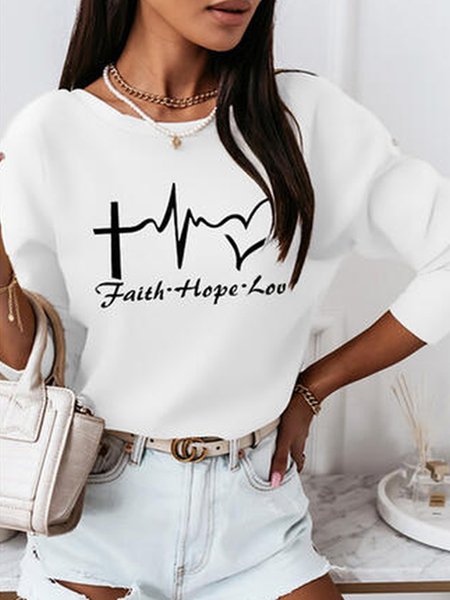 

Letter Loosen Casual Shirts & Tops, White, Tops