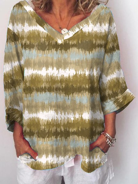 

Gradient print casual V-neck 3/4 sleeve top, Multicolor, Tops