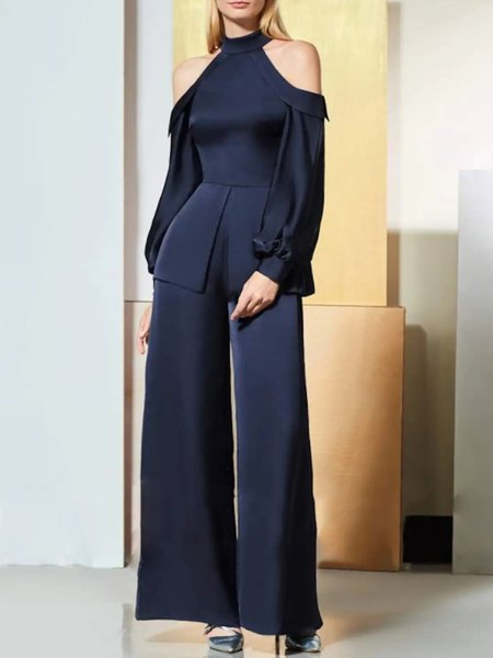 

Solid Regular Fit Formal Halter One-Pieces, Purplish blue, Jumpsuits
