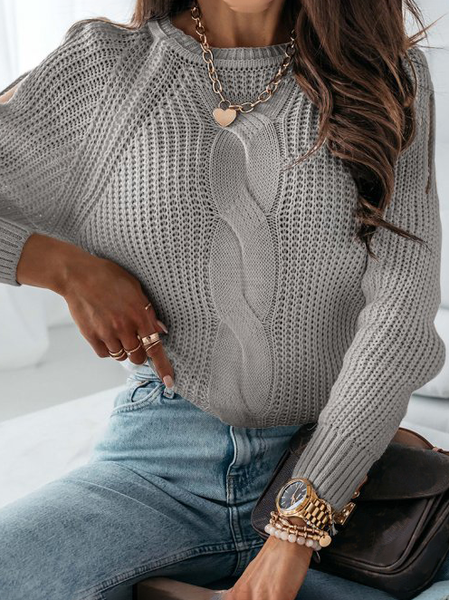

Crew Neck Plain Casual Sweater, Gray, Knitwear & Sweaters