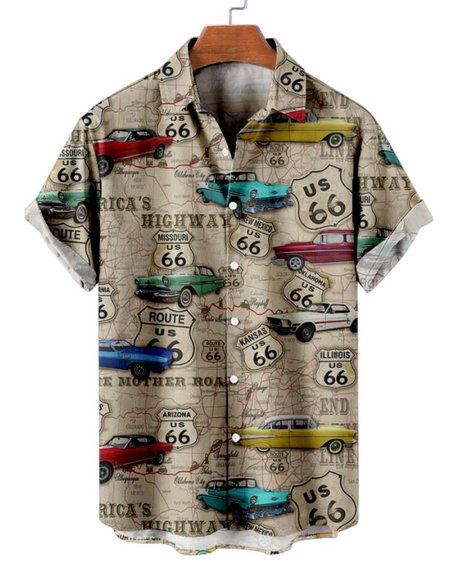 

Route 66 Muscle car Map Casual Shirts, As picture, Short Sleeves Shirts