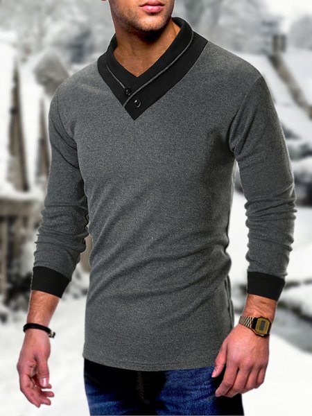 

Men's Contrasting V-neck Long Sleeve Sweater, Deep gray, Blouses&Shirts