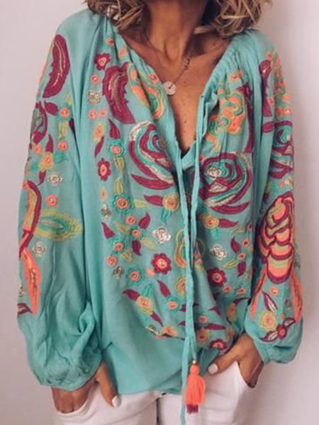 

Loosen Casual V Neck Shirts & Tops, Green, Tops