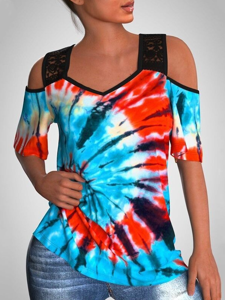 

Tie Dye V Neck Hippie Tops, Red, Tops