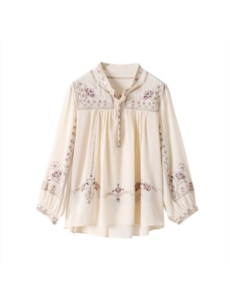 

Casual Ethnic Loosen Long Sleeve Top, Apricot, Blouses and Shirts