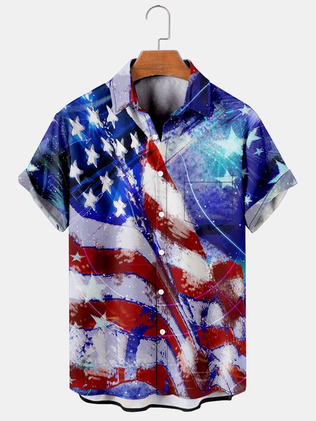 

Flag Graphic Short Sleeve Casual Men's Shirt, Black, Shirts ＆ Blouse