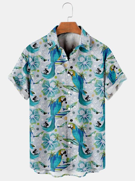 

Mens Parrot Print Retro Breathable Hawaiian Shirt, As picture, Men's Floral shirt