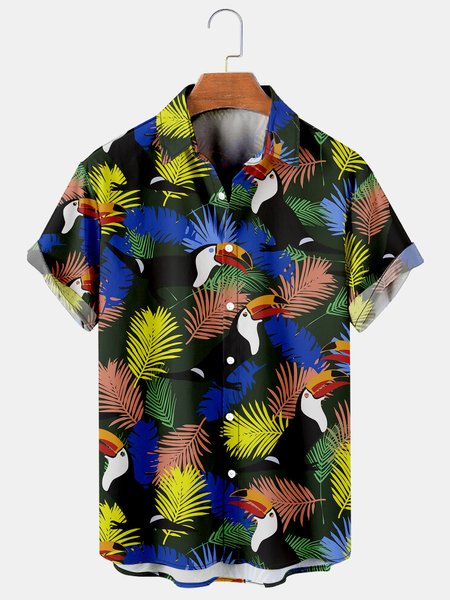 

Mens Printed Casual Breathable Hawaiian Short Sleeve Shirt, As picture, Men's Floral shirt