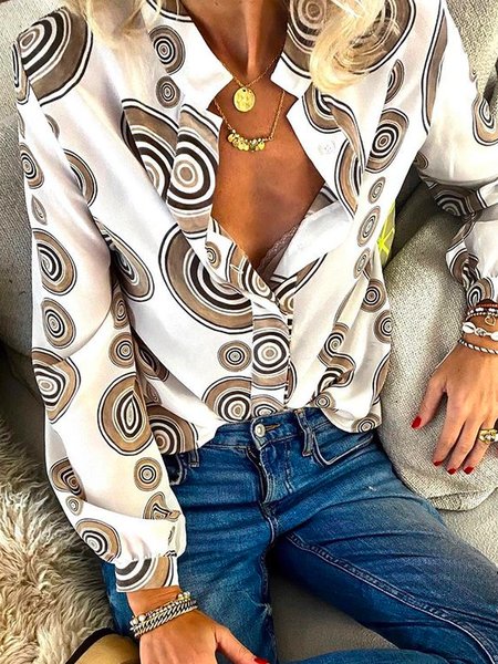 

Casual Geometric Loosen Shirts & Tops, White, Blouses & Shirts