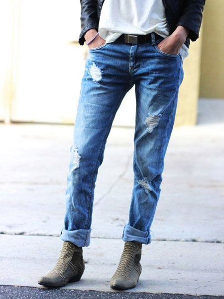 

Casual Pockets Denim Pants, Blue, Jeans