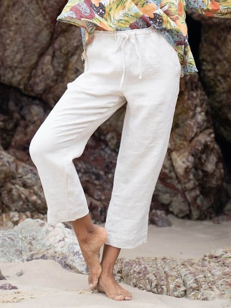 

Casual Solid Loosen Pocket Pants, White, Pants