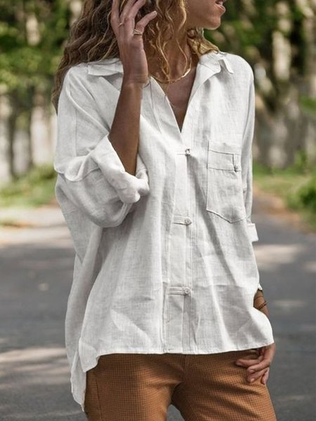 

Casual Solid Loosen Long Sleeve Blouse, White, Blouses & Shirts