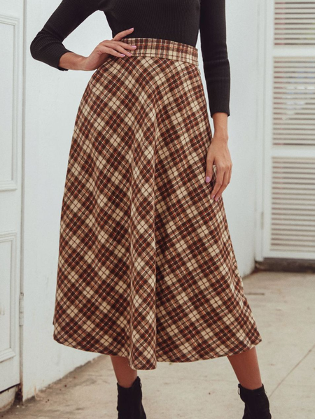 

Checked/Plaid Cotton Blends Casual Skirts, Brown, Skirts