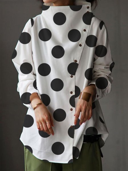 

Casual Loosen High Neck Long Sleeve Shirt, Black-white, Tops