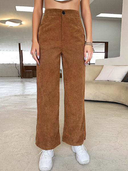 

Vintage Loosen Plain Pants, Brown, Pants