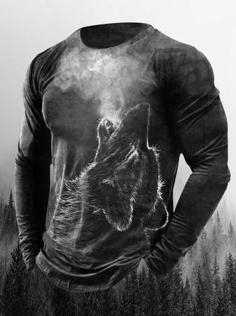 

Digital 3D Animal Print Men's Street Long-sleeved Sports T-shirt Top, T-shirt