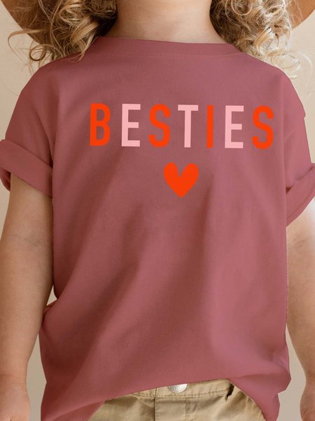 

Besties Valentines Day Casual Crew Neck Child's T-shirt, Pink, Kids