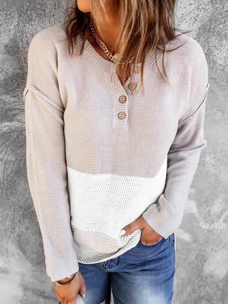 

Long Sleeve Buttoned Round Neck Casual Sweater, Apricot, Knitwear & Sweaters