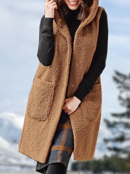 

Fluff/Granular Fleece Fabric Plain Casual Outerwear, Light coffee, Outerwear