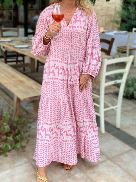 

Loosen V Neck boho long Dresses, Dark pink, Maxi Dresses