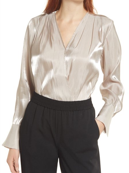 

Daily V Neck Plain Regular Fit Top, Apricot, Blouses and Shirts