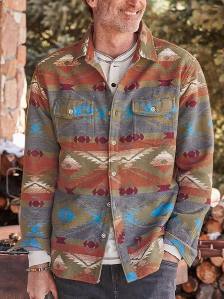 

Men's Folklore Pattern Casual Shirt Jacket, Outerwear