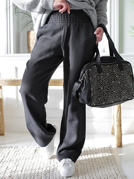 

Casual Solid Loosen Pocket Pants, Black, Pants